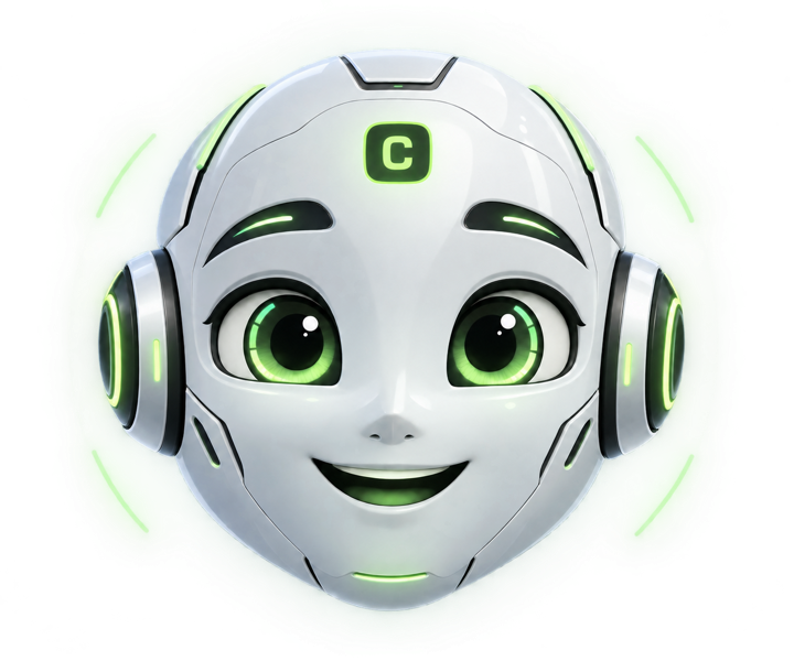 Cognita roboti — oq bosh, yashil ko‘zlar, peshonasida C belgisi
